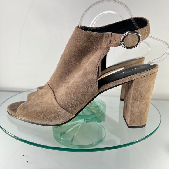 Via Spiga Edina Slingback Heel Sandal Taupe Suede Leather Peep Toe - Picture 3 of 9